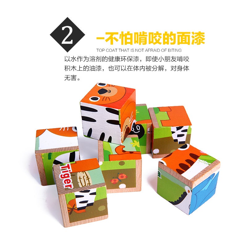 Wooden Six-Sided Beech 9-Grain Puzzle Children'S 3D Building Blocks Baby Children'S Educational Toys 3-4-5-6 Years Old - Image 4
