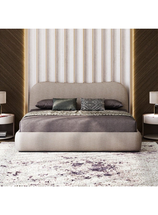 Al Home Chenille, Swedish Wood & Super King Bed MDF 200x200x125 cm - Beige - Image 1