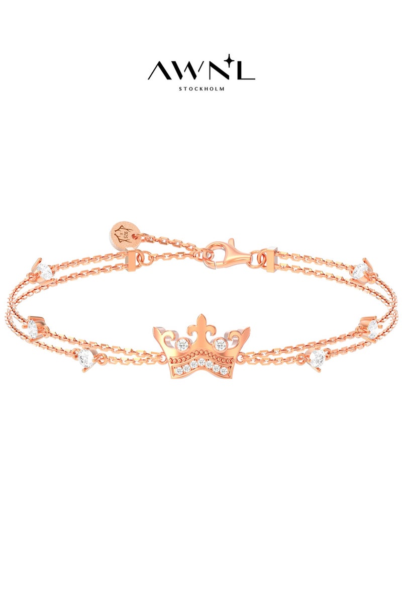 أونال سوار فضة إسترليني للسيدات مع تعليق تاج - مطلي بذهب وردي عيار 18 قيراط، هدية للزوجة أو الحبيبة - Image 1