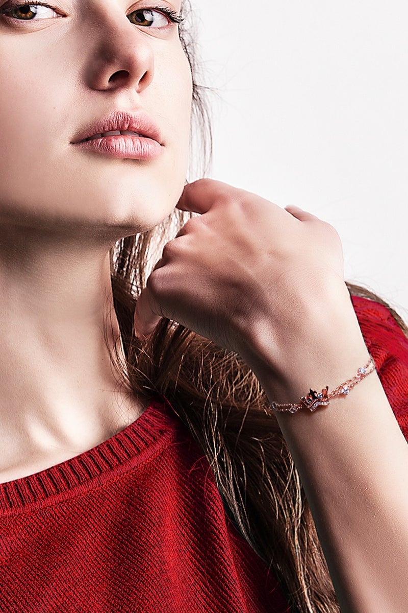 أونال سوار فضة إسترليني للسيدات مع تعليق تاج - مطلي بذهب وردي عيار 18 قيراط، هدية للزوجة أو الحبيبة - Image 2