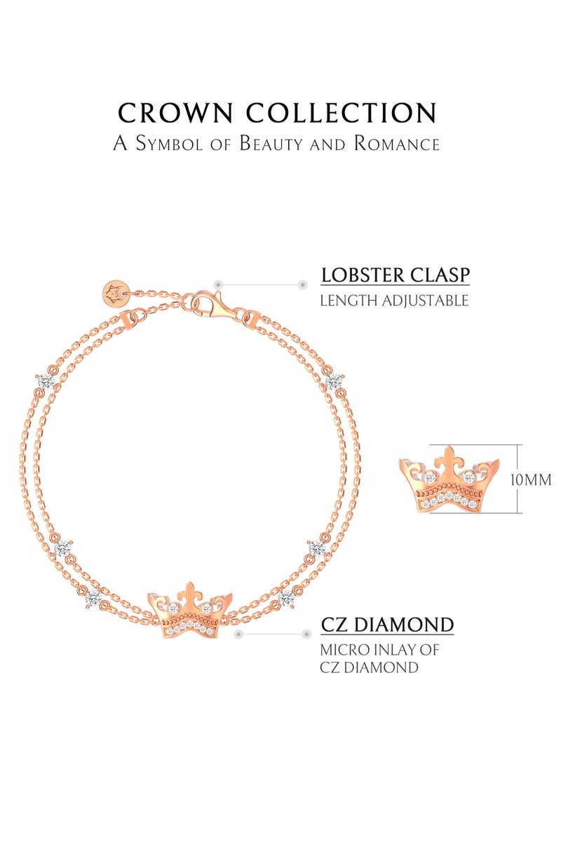 أونال سوار فضة إسترليني للسيدات مع تعليق تاج - مطلي بذهب وردي عيار 18 قيراط، هدية للزوجة أو الحبيبة - Image 4