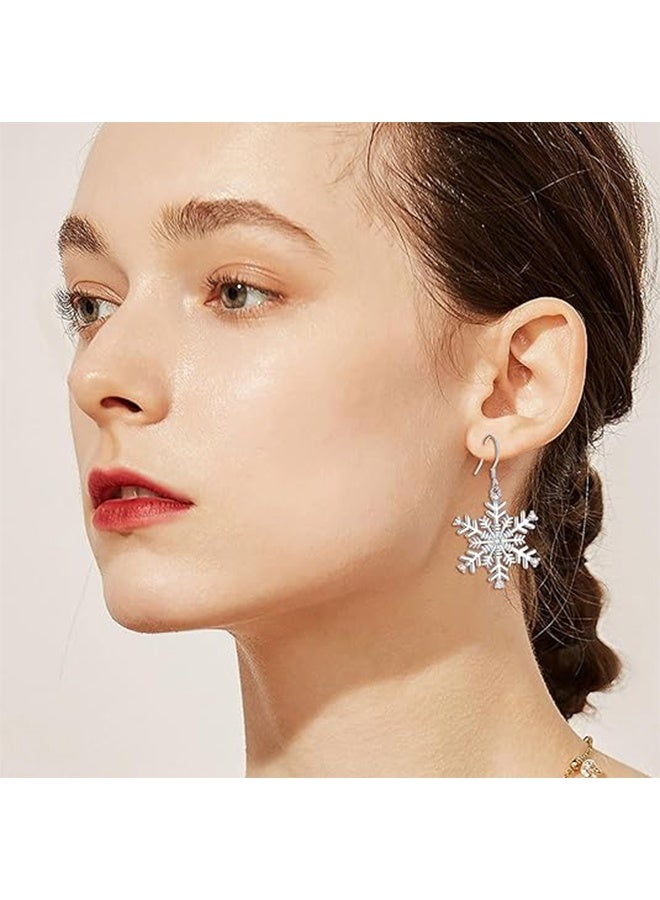 YJ Snowflake earrings for women, silver snowflake winter pendant earrings, jewelry, sparkling square cubic zirconia pendant earrings, make a perfect gift for her, mom, or daughter. - Image 3