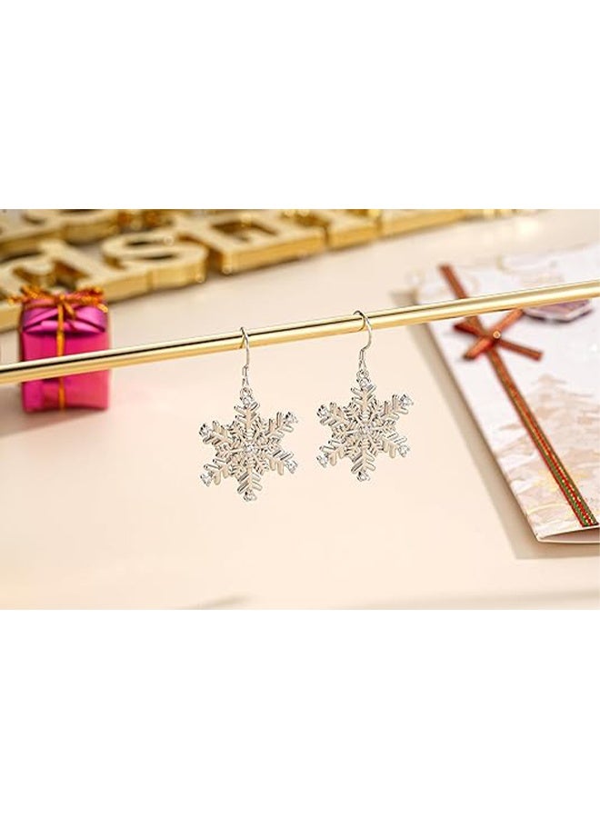 YJ Snowflake earrings for women, silver snowflake winter pendant earrings, jewelry, sparkling square cubic zirconia pendant earrings, make a perfect gift for her, mom, or daughter. - Image 4