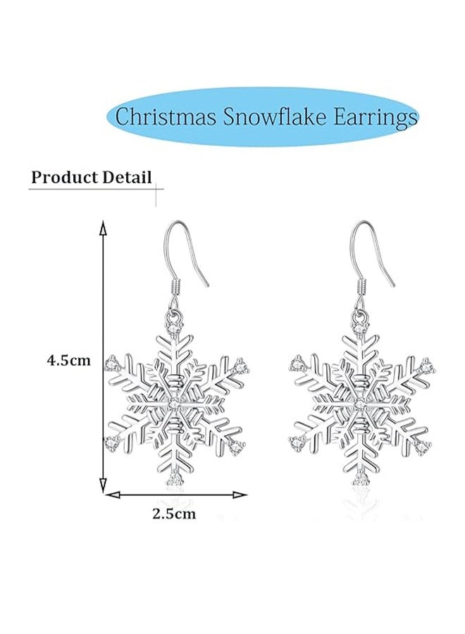 YJ Snowflake earrings for women, silver snowflake winter pendant earrings, jewelry, sparkling square cubic zirconia pendant earrings, make a perfect gift for her, mom, or daughter. - Image 2