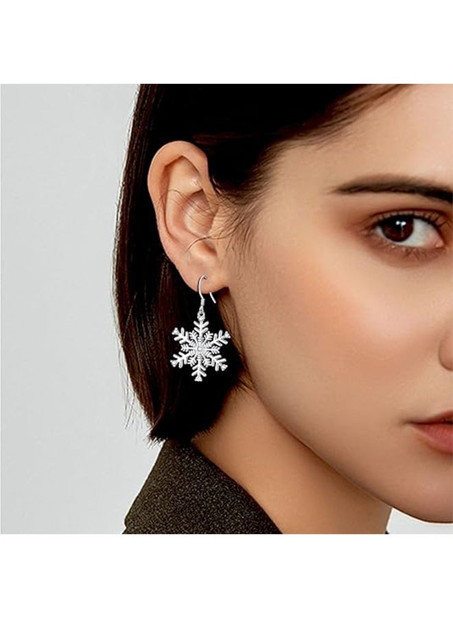 YJ Snowflake earrings for women, silver snowflake winter pendant earrings, jewelry, sparkling square cubic zirconia pendant earrings, make a perfect gift for her, mom, or daughter. - Image 5