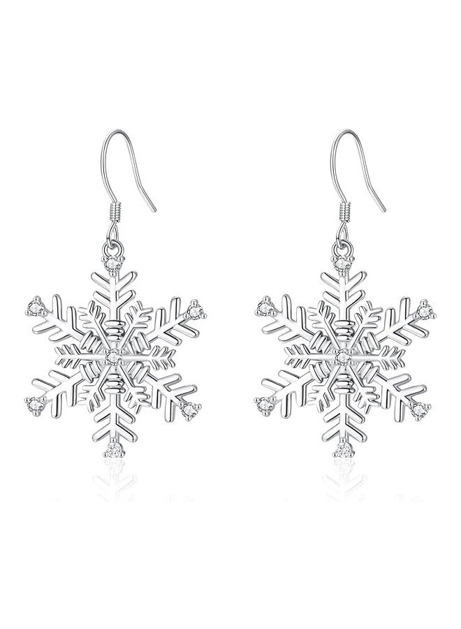 YJ Snowflake earrings for women, silver snowflake winter pendant earrings, jewelry, sparkling square cubic zirconia pendant earrings, make a perfect gift for her, mom, or daughter. - Image 1