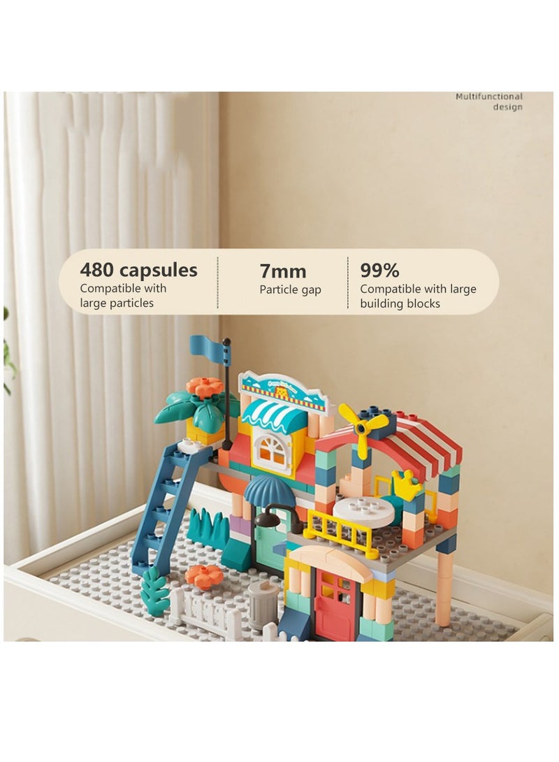Arabest طاولة بلوك، طاولة ألعاب، 120 بلوك متوافقة مع ليغو، طاولة دراسة، طاولة لعب مائية، طاولة رمل، طاولة متعددة الاستخدامات، أثاث للأطفال الأولاد والبنات، لعب حسي، تعليم منزلي - Image 2