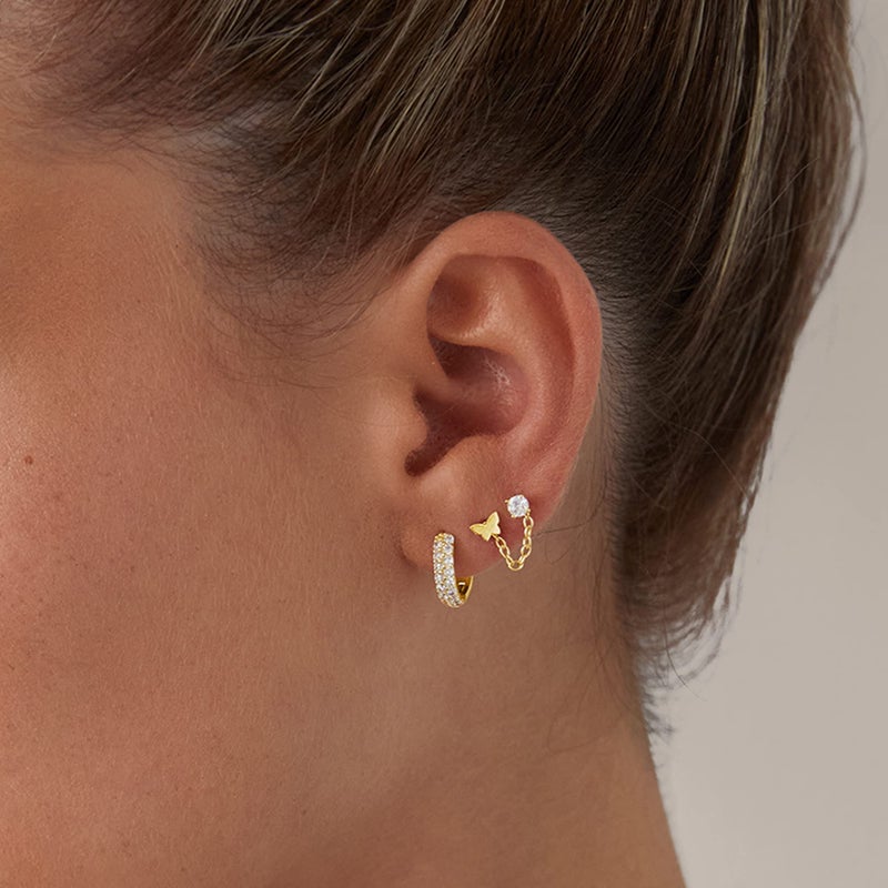 PAVOI 14K Gold Plated 925 Sterling Silver Post Pair of Flat Back Stud Earrings for Women | Butterfly Cartilage Helix Piercing - Image 2