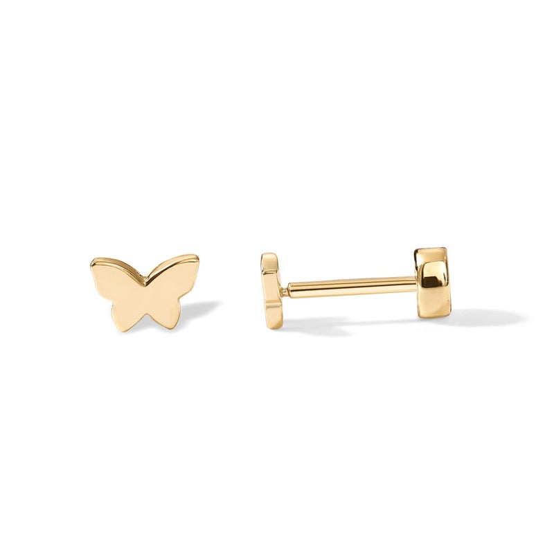 PAVOI 14K Gold Plated 925 Sterling Silver Post Pair of Flat Back Stud Earrings for Women | Butterfly Cartilage Helix Piercing - Image 1