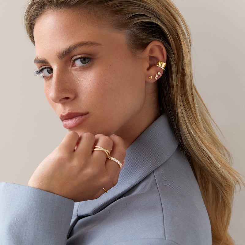 PAVOI 14K Gold Plated 925 Sterling Silver Post Pair of Flat Back Stud Earrings for Women | Butterfly Cartilage Helix Piercing - Image 4