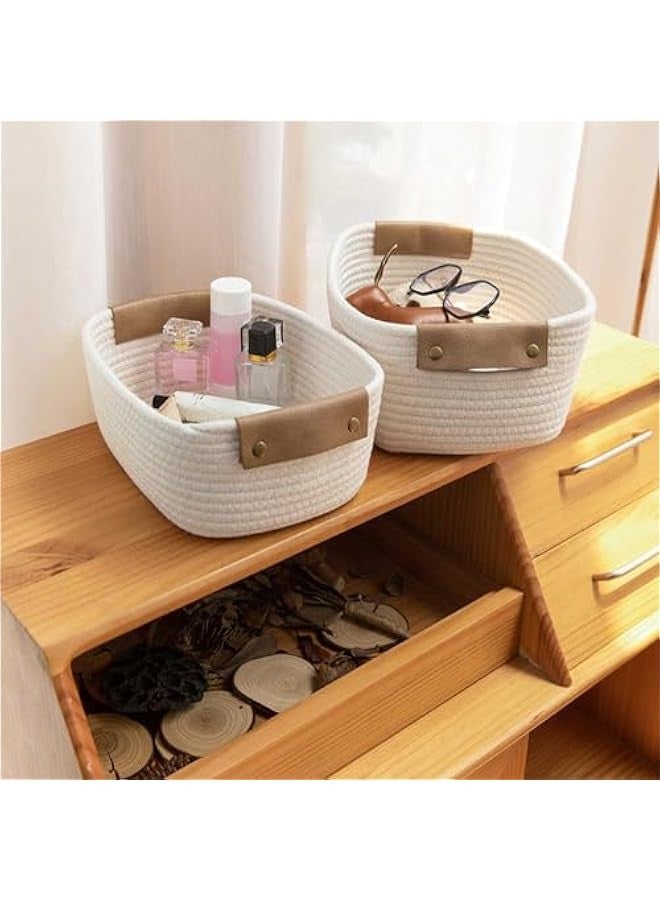 Beauenty Storage Basket, Storage Baskets for Shelves Organizer, Cotton Rope Baskets for Storage, Woven Basket for Toys,Towel Baskets for Bathroom (White,M) - Image 3