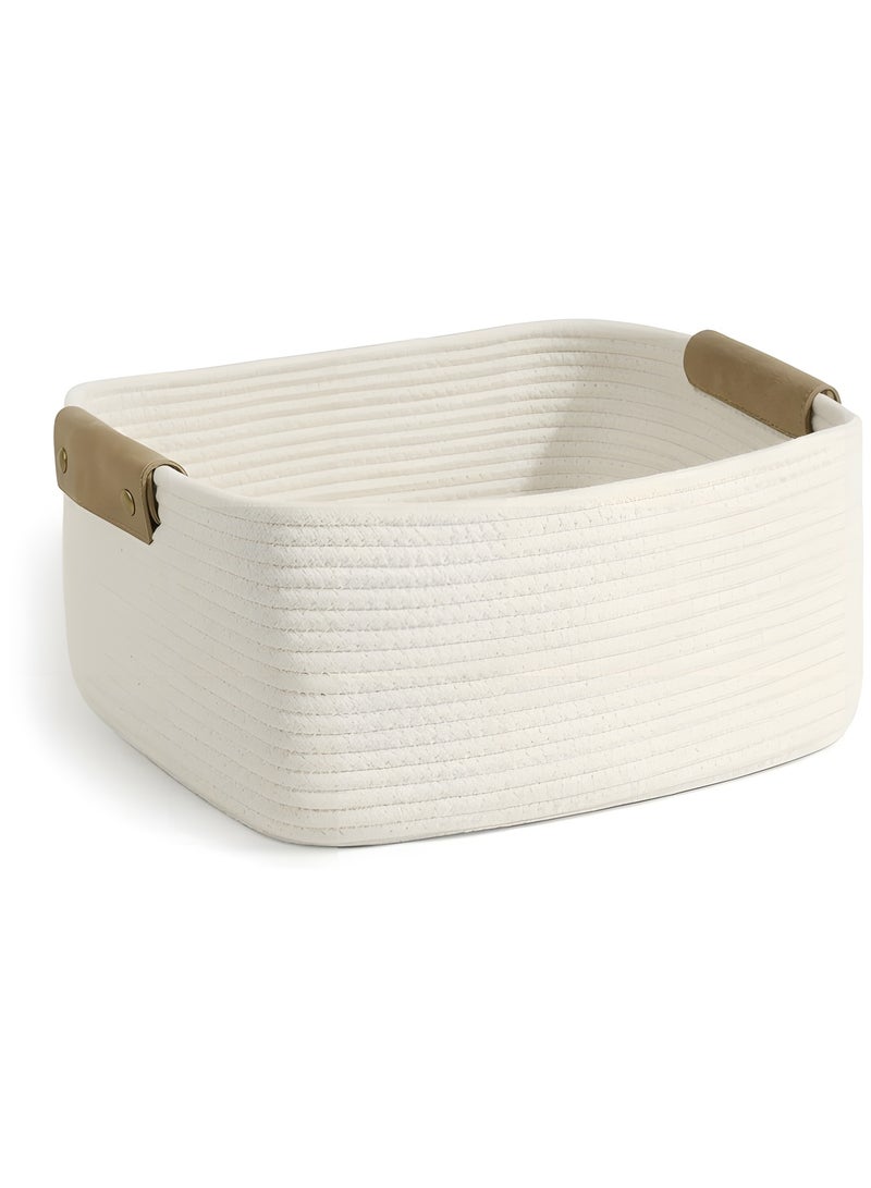 Beauenty Storage Basket, Storage Baskets for Shelves Organizer, Cotton Rope Baskets for Storage, Woven Basket for Toys,Towel Baskets for Bathroom (White,M) - Image 1