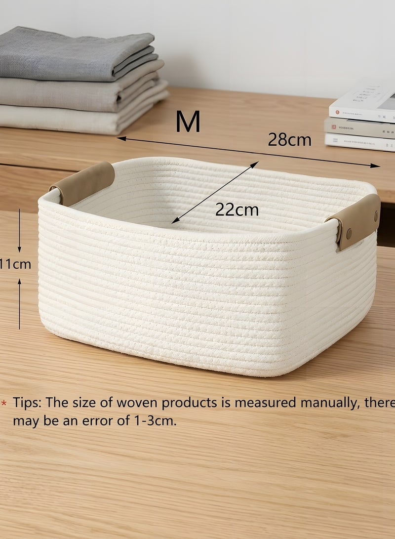 Beauenty Storage Basket, Storage Baskets for Shelves Organizer, Cotton Rope Baskets for Storage, Woven Basket for Toys,Towel Baskets for Bathroom (White,M) - Image 2