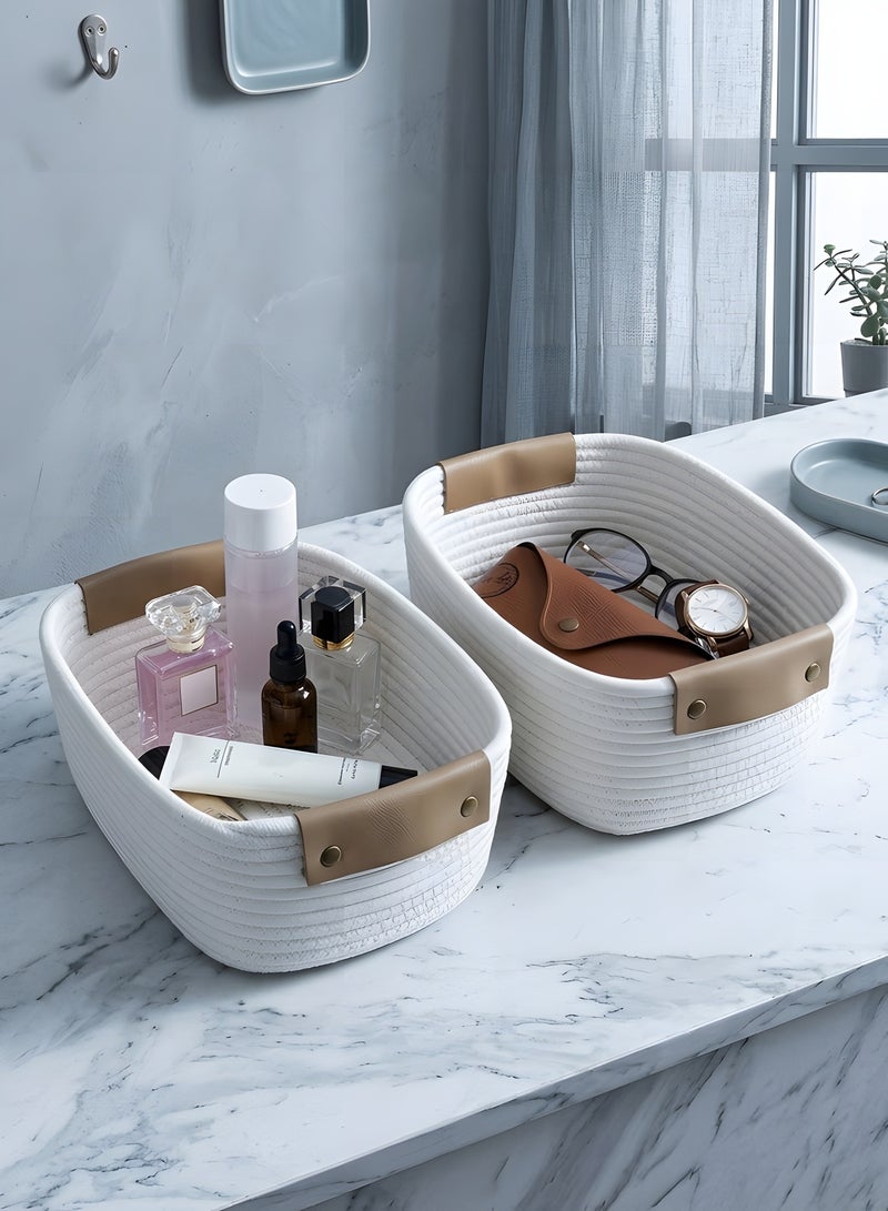 Beauenty Storage Basket, Storage Baskets for Shelves Organizer, Cotton Rope Baskets for Storage, Woven Basket for Toys,Towel Baskets for Bathroom (White,M) - Image 3