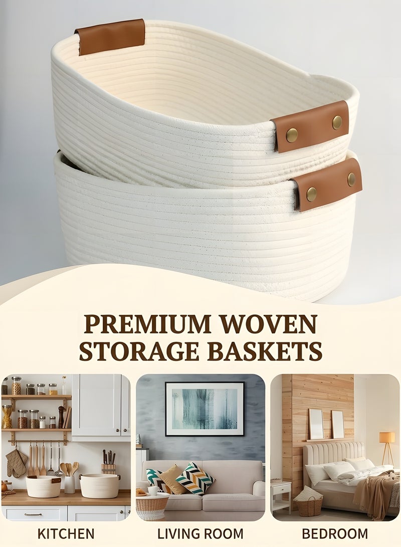 Beauenty Storage Basket, Storage Baskets for Shelves Organizer, Cotton Rope Baskets for Storage, Woven Basket for Toys,Towel Baskets for Bathroom (White,M) - Image 4