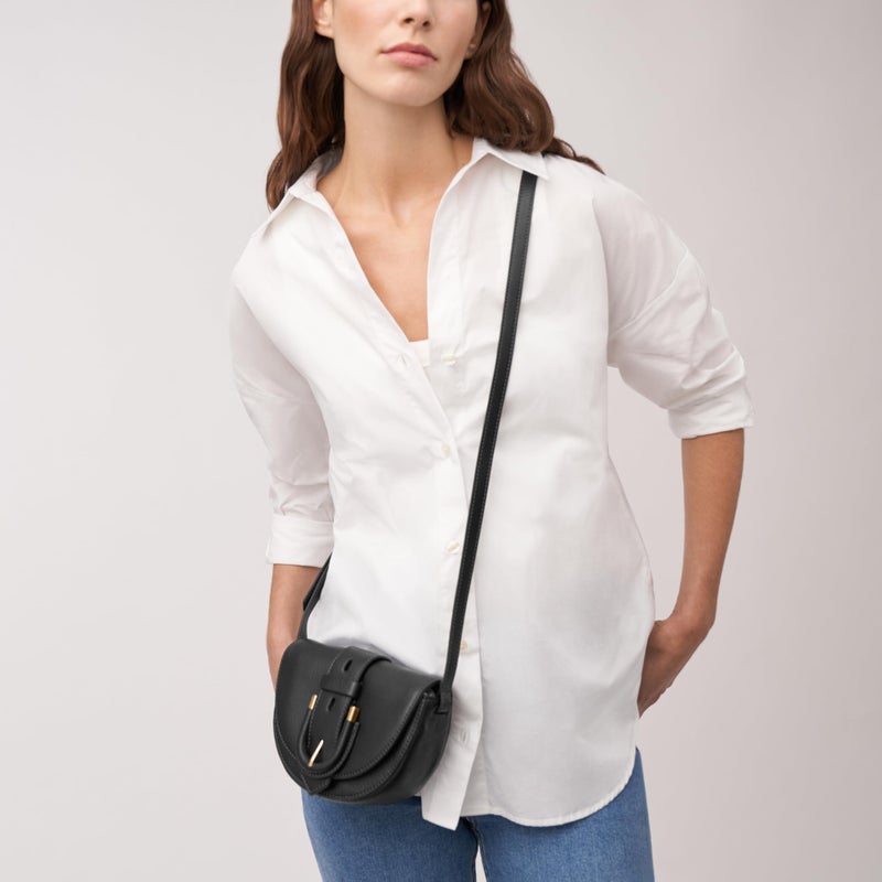 Fossil Women's Harwell Leather Small Flap Crossbody Purse Handbag, Black (Model: ZB1853001) - Image 4