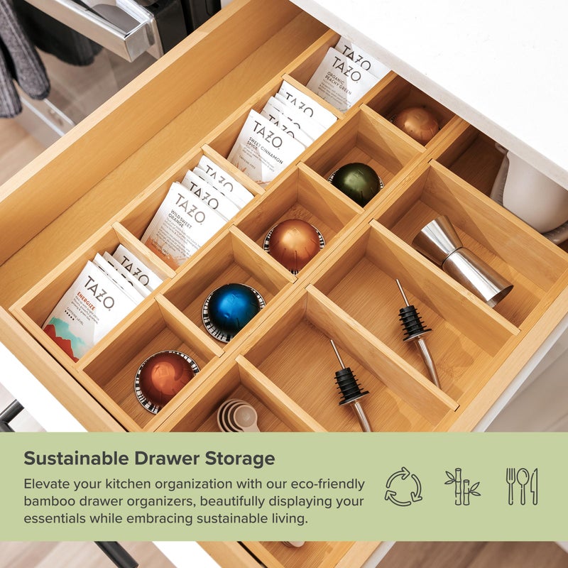 KitchenEdge Premium Utensils and Tea Bag Drawer Organizers â€“ 14-Compartment Design with Removable Dividers, Non-Slip Feet, 100% Sustainable Bamboo, 2 Pack - Image 5