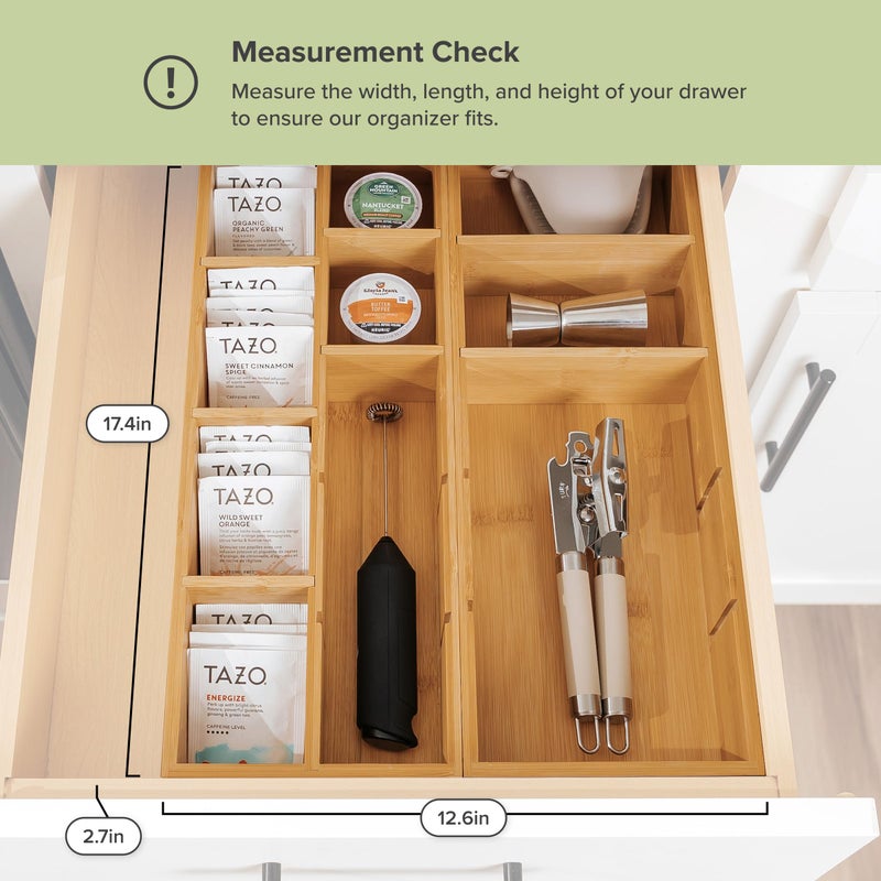 KitchenEdge Premium Utensils and Tea Bag Drawer Organizers â€“ 14-Compartment Design with Removable Dividers, Non-Slip Feet, 100% Sustainable Bamboo, 2 Pack - Image 4
