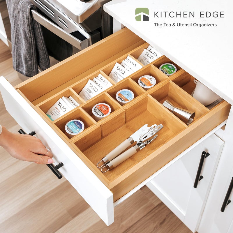 KitchenEdge Premium Utensils and Tea Bag Drawer Organizers â€“ 14-Compartment Design with Removable Dividers, Non-Slip Feet, 100% Sustainable Bamboo, 2 Pack - Image 2