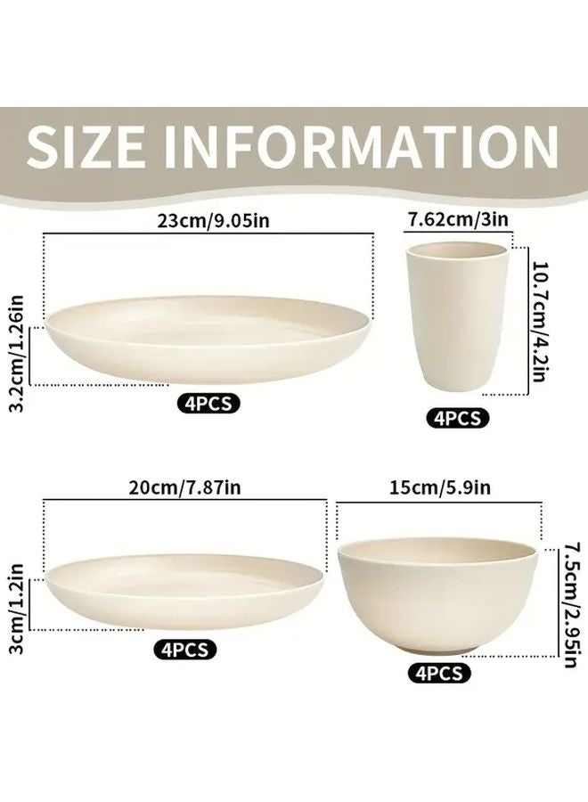Beige 4 Piece Plastic Cutlery Set Bowl Plate Cup Microwave Dishwasher Safe - Image 4