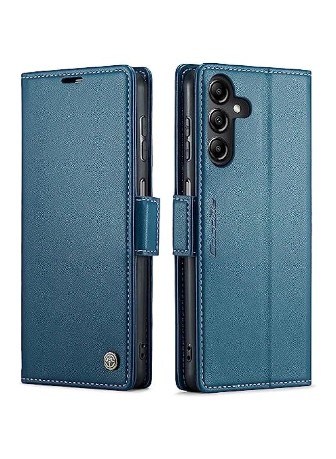 Premium PU Leather Magnetic Flip Folio Wallet Case for Samsung Galaxy A15 4G\/5G - Blue  - Image 1