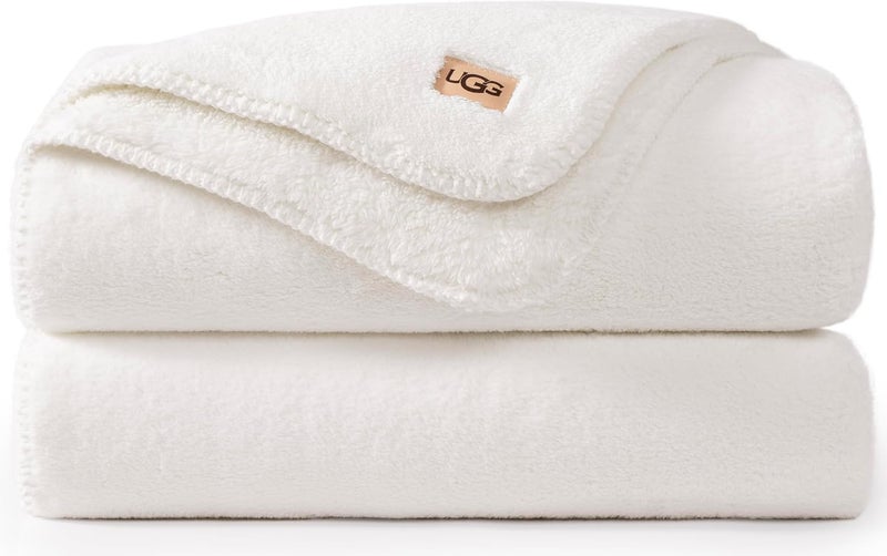 UGG Whitecap Plush Throw Blanket Fleece Soft Fuzzy Throw Blankets for Couch or Bed, Home Decor, Winter Blanket, Machine Washable, 50-inch x 70-inch, White Snow - Image 1