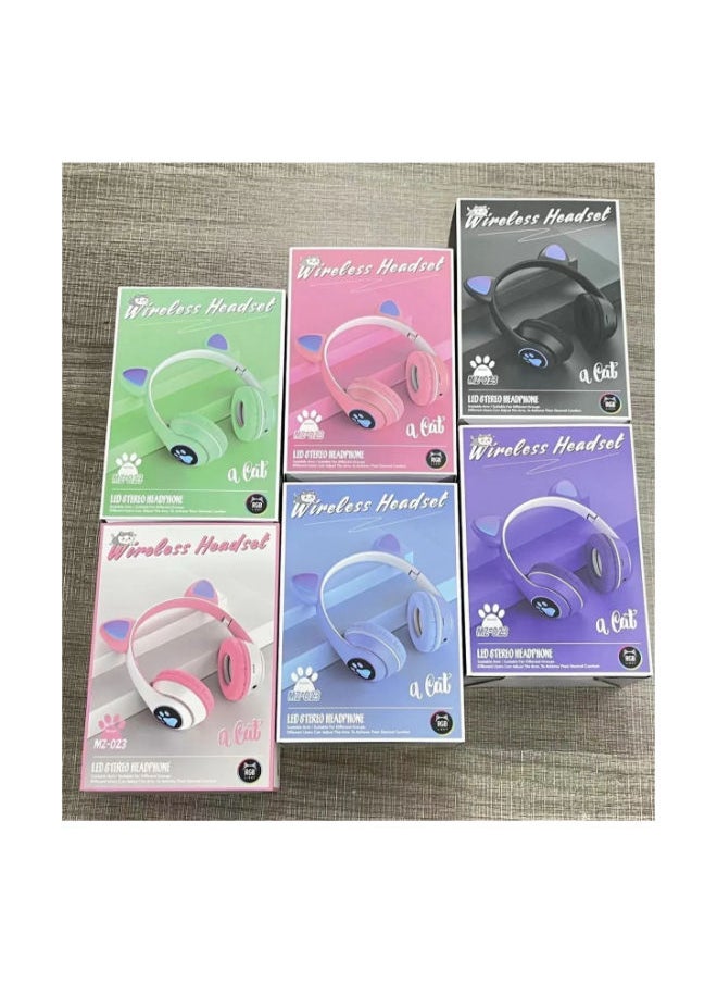 SHOPI - Over Ear Music Headset Glowing Cat Ear Headphones 7 Color Breathing Lights Foldable Wireless BT5.0 Earphone with Mic AUX IN TF Card MP3 Player for PC Laptop Computer Mobile Phone Pink - Image 1