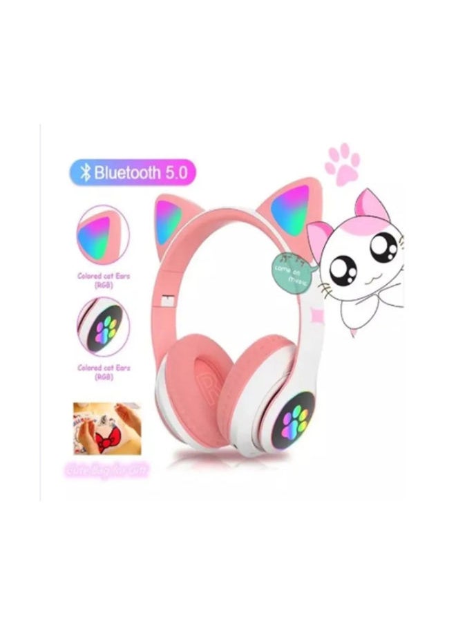 SHOPI - Over Ear Music Headset Glowing Cat Ear Headphones 7 Color Breathing Lights Foldable Wireless BT5.0 Earphone with Mic AUX IN TF Card MP3 Player for PC Laptop Computer Mobile Phone Pink - Image 1