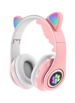 Over Ear Music Headset Glowing Cat Ear Headphones 7 Color Breathing Lights Foldable Wireless BT5.0 Earphone with Mic AUX IN TF Card MP3 Player for PC Laptop Computer Mobile Phone Pink