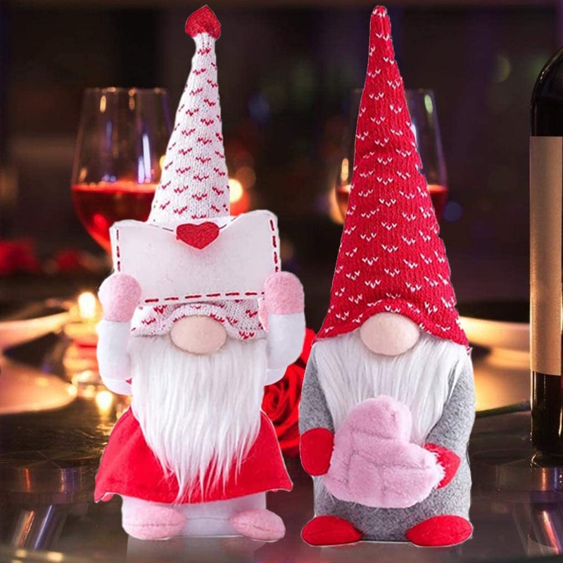 Vintend 2Pcs Valentines Day Gnomes Decorations, Handmade Valentine Gnome Decor Mr & Mrs Swedish Tomte Stuffed Gnomes Plush Doll Knomes Ornaments for Girlfriend Wife Women Girl Home Table Shelf Gift - Image 1