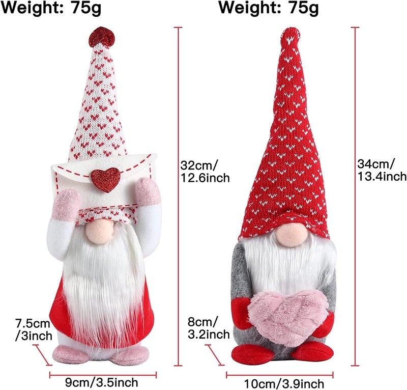 Vintend 2Pcs Valentines Day Gnomes Decorations, Handmade Valentine Gnome Decor Mr & Mrs Swedish Tomte Stuffed Gnomes Plush Doll Knomes Ornaments for Girlfriend Wife Women Girl Home Table Shelf Gift - Image 2