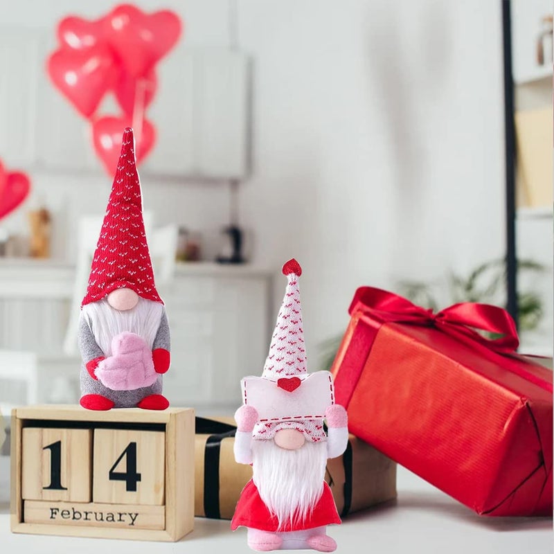 Vintend 2Pcs Valentines Day Gnomes Decorations, Handmade Valentine Gnome Decor Mr & Mrs Swedish Tomte Stuffed Gnomes Plush Doll Knomes Ornaments for Girlfriend Wife Women Girl Home Table Shelf Gift - Image 5