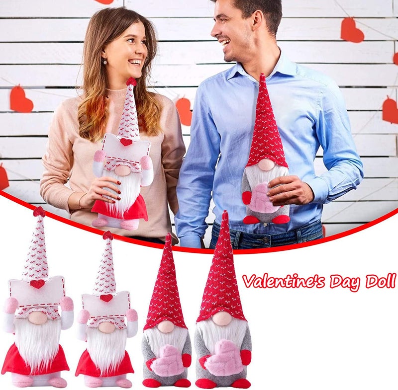 Vintend 2Pcs Valentines Day Gnomes Decorations, Handmade Valentine Gnome Decor Mr & Mrs Swedish Tomte Stuffed Gnomes Plush Doll Knomes Ornaments for Girlfriend Wife Women Girl Home Table Shelf Gift - Image 4