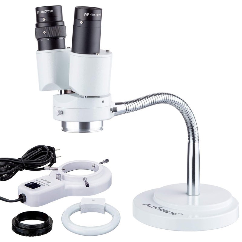 AmScope AmScope  8X Binocular Stereo Microscope w 360 Revolve  8W Fluorescent Ring Light  Gooseneck Illuminator Set for Dental Lab Electronic Repairs  SE508FRL  - Image 1