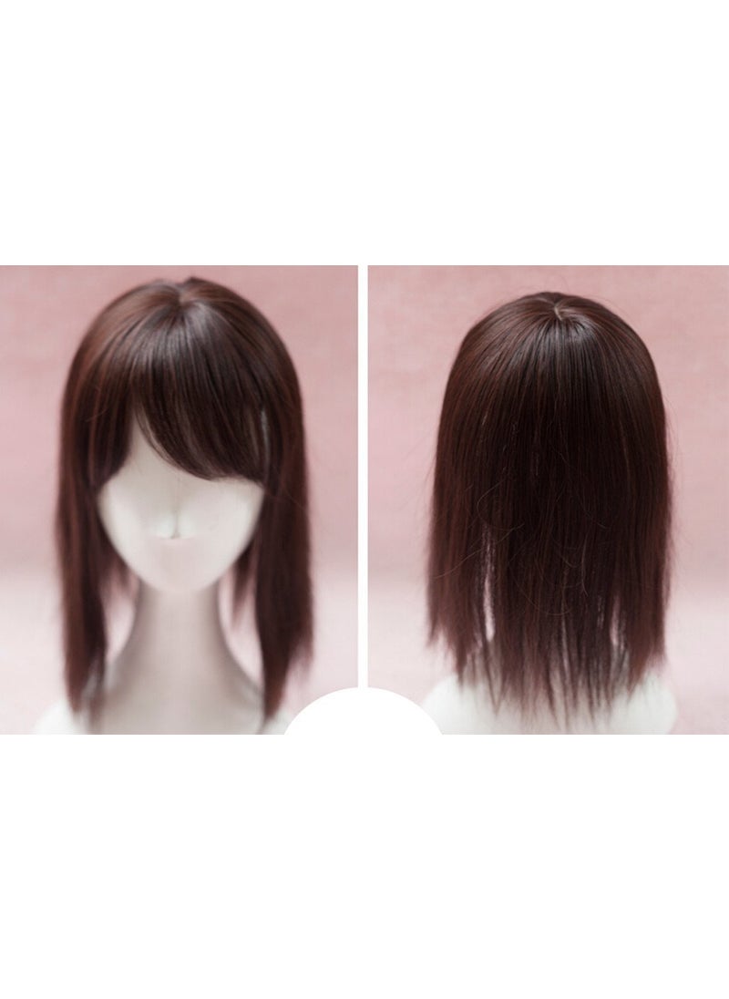 BESTLEE - 14 Synthetic Hair Mono Hair Topper for Hair Loss Clip in Hair Top Piece with Air Bangs Thin Style Dark Brown - Image 1