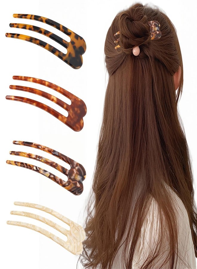 heemeei Large French Hair Pins for Women, 4Pcs U Shaped French Twist Hair Pin, Unique 3-Prong French Hair Clips Stick Forks for Women Fine Hair Buns Twist Hairstyle Accessories - Image 2