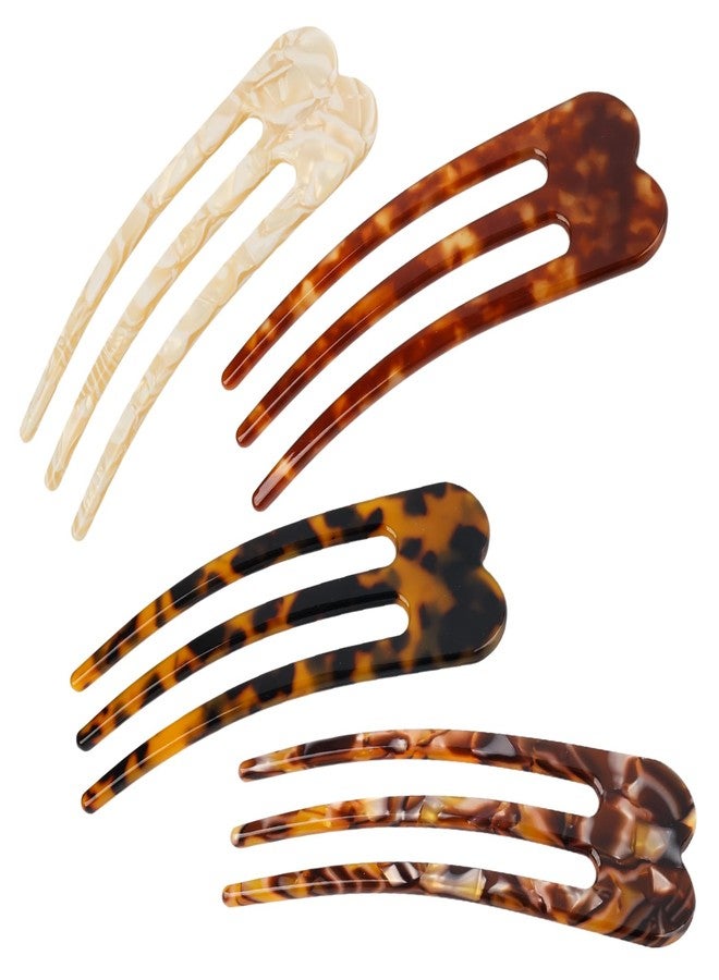 heemeei Large French Hair Pins for Women, 4Pcs U Shaped French Twist Hair Pin, Unique 3-Prong French Hair Clips Stick Forks for Women Fine Hair Buns Twist Hairstyle Accessories - Image 1