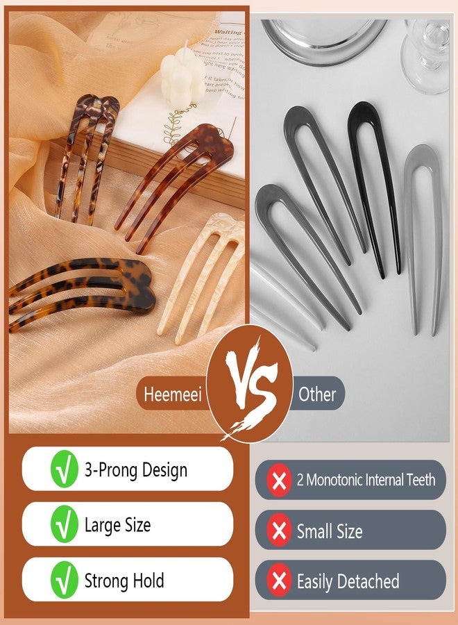 heemeei Large French Hair Pins for Women, 4Pcs U Shaped French Twist Hair Pin, Unique 3-Prong French Hair Clips Stick Forks for Women Fine Hair Buns Twist Hairstyle Accessories - Image 4