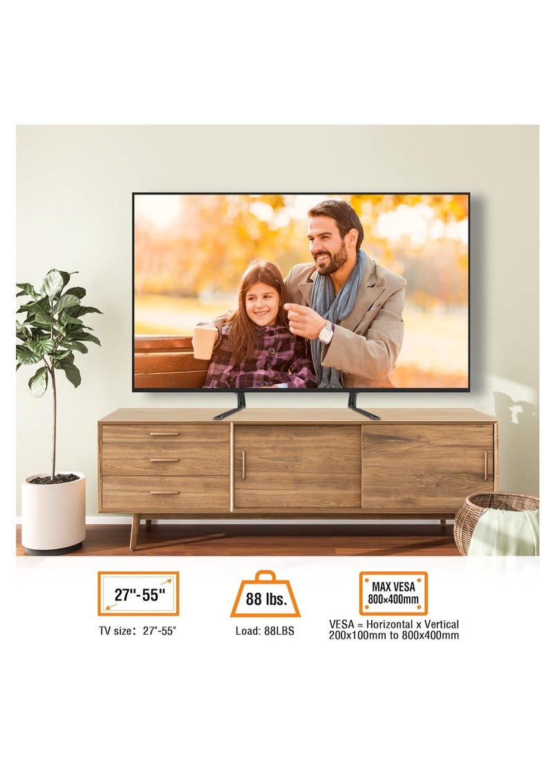 JAJEEK حامل تلفاز عالمي للطاولة بحجم 27-55 بوصة – ارتفاع قابل للتعديل، قاعدة متينة لشاشات LCD/LED/Plasma، يتحمل حتى 88 رطل، متوافق مع VESA 800x400mm - Image 3