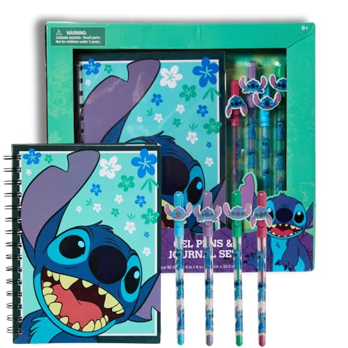 Innovative Designs Disney Lilo and Stitch Journal Set with Pens for Kids and Girls 80 Lined Page Spiral Notebook with 4 Colored Gel Pens - Image 1