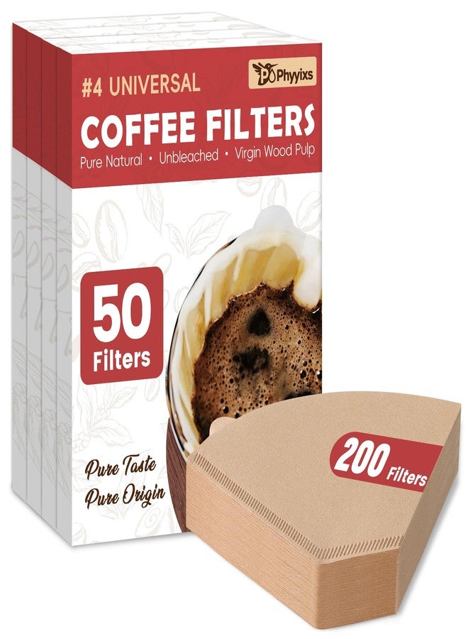 Phyyixs 200 Count #4 Cone Coffee Filters, Disposable Unbleached Natural Paper Filters for 8–12 Cup Drip & Pour Over Coffee Makers, Compatible with Ninja & Cuisinart Coffee Makers - Image 1