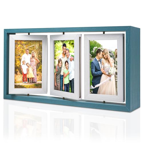 ZEEYUAN 4x6 Picture Frame Wooden Double Side Rotating 4x6 Photo Frame Rustic Collage Frame for 4X6in Pictures, Multiple Family Picture Frame for Desktop - Image 1
