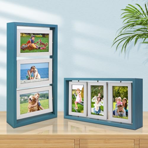 ZEEYUAN 4x6 Picture Frame Wooden Double Side Rotating 4x6 Photo Frame Rustic Collage Frame for 4X6in Pictures, Multiple Family Picture Frame for Desktop - Image 2