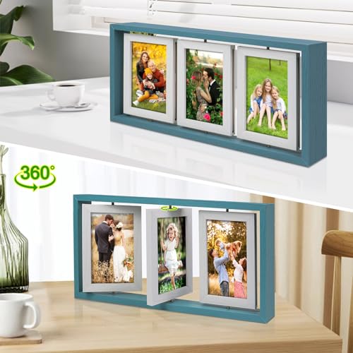 ZEEYUAN 4x6 Picture Frame Wooden Double Side Rotating 4x6 Photo Frame Rustic Collage Frame for 4X6in Pictures, Multiple Family Picture Frame for Desktop - Image 4