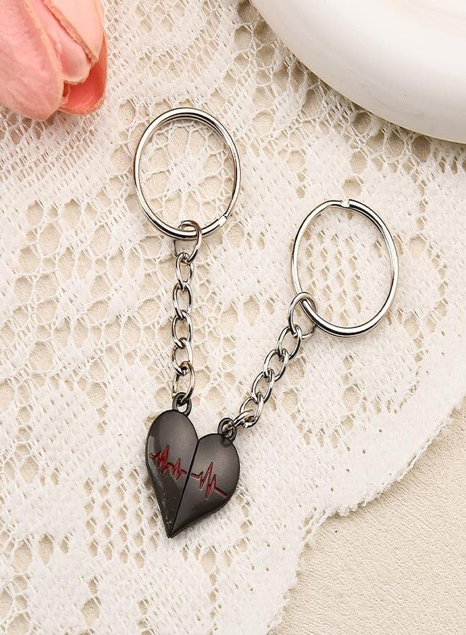 YangQian Matching Keychain for Couples Gifts for Him Her Anniversary Birthday Gifts for Couples Keychain Set for 2 Black Half Electrocardiogram Heart Keychain Gift for Couple - Image 4