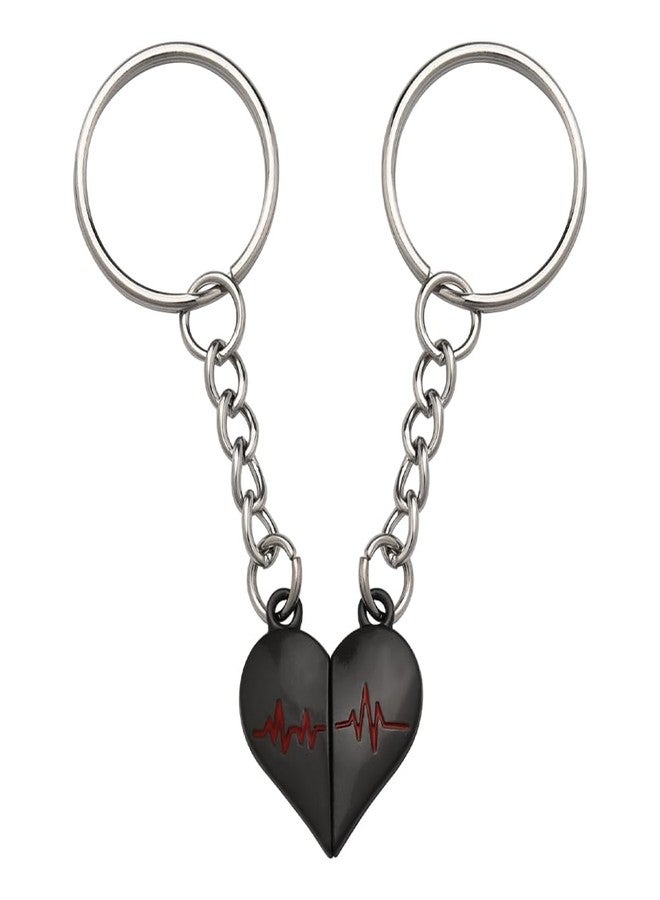 YangQian Matching Keychain for Couples Gifts for Him Her Anniversary Birthday Gifts for Couples Keychain Set for 2 Black Half Electrocardiogram Heart Keychain Gift for Couple - Image 1