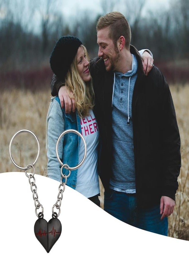 YangQian Matching Keychain for Couples Gifts for Him Her Anniversary Birthday Gifts for Couples Keychain Set for 2 Black Half Electrocardiogram Heart Keychain Gift for Couple - Image 2