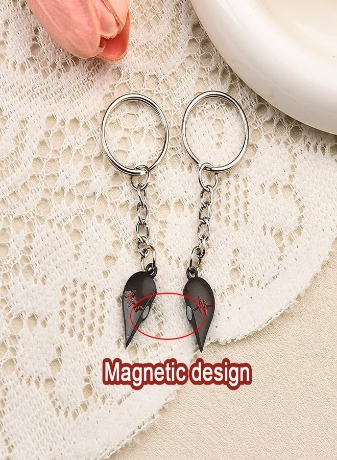 YangQian Matching Keychain for Couples Gifts for Him Her Anniversary Birthday Gifts for Couples Keychain Set for 2 Black Half Electrocardiogram Heart Keychain Gift for Couple - Image 5