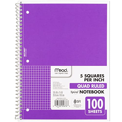 Mead Spiral Notebook, 1 Subject, Graph Ruled Paper, 7-1/2" x 10-1/2", 100 Sheets, Amethyst Purple (05676BA7) - Image 1