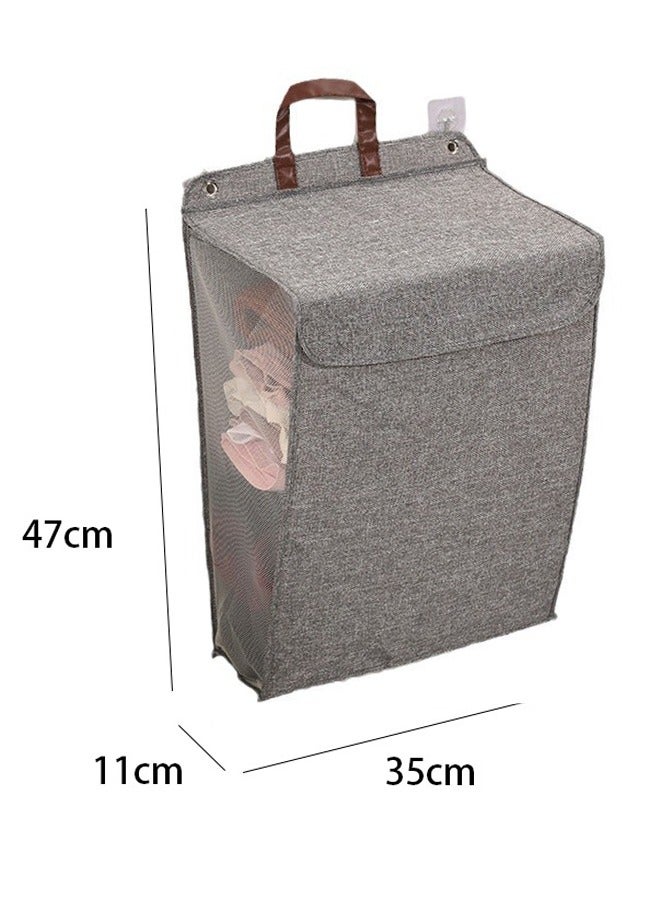 HOMESTAR Wall-Mounted Collapsible Laundry Basket, Foldable Dirty Clothes Basket with Lid and Handle, Slim Hanging Laundry Hamper Laundry Bag, Large Washing Basket - Image 2